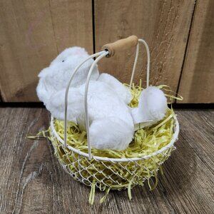 Metal wire Easter basket with plush bunny